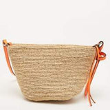 Beige/Orange Paula's Ibiza Leather-trimmed Woven Raffia Shoulder Bag / LOEWE