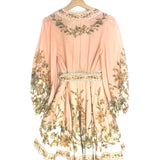 Peach CHINTZ Floral Print Cotton Voile Wrap Mini Dress / ZIMMERMANN - Size 2