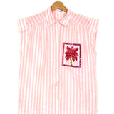 Striped Sequined Palm Embroidered Cotton Short Sleeves Shirt / INSPIRATION STUDIO