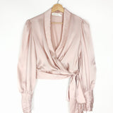 Petal Pink LUNA Cropped Silk-Satin Wrap Top / ZIMMERMANN - Size 1