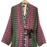 Pink and Green KENDO Pattern Striped Cotton Kimono / IKKIM'O - One Size