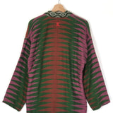 Pink and Green KENDO Pattern Striped Cotton Kimono / IKKIM'O - One Size