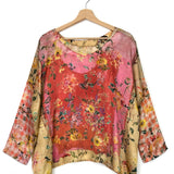 Pink and Red Silk Satin Schnitzel Round Neck Top / BOKJA - Size 1