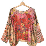 Pink and Red Silk Satin Schnitzel Round Neck Top / BOKJA - Size 1