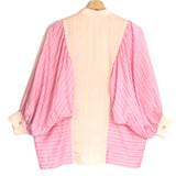 Pink and Yellow Striped Puffed Sleeves Cotton Blouse / BY MARY - Size S