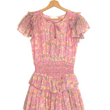 Pink AUDETTE Pintucked Floral Print Cotton Voile Mini Dress / LOVE SHACK FANCY - Size S