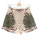 Pink AUSHA Polka Dot Leaves Print Linen Shorts / RETROFETE - Size S