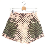 Pink AUSHA Polka Dot Leaves Print Linen Shorts / RETROFETE - Size S