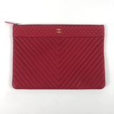 Pink Chevron Quilted Leather O-Case Zip Large Clutch / CHANEL