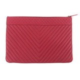 Pink Chevron Quilted Leather O-Case Zip Large Clutch / CHANEL