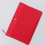 Pink Chevron Quilted Leather O-Case Zip Large Clutch / CHANEL
