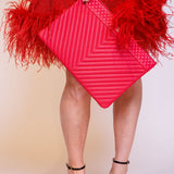 Pink Chevron Quilted Leather O-Case Zip Large Clutch / CHANEL