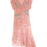 Pink Drop-Hem Sequins Puff-Sleeve Asymetrical Midi Dress / ERDEM - Size 40