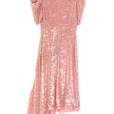 Pink Drop-Hem Sequins Puff-Sleeve Asymetrical Midi Dress / ERDEM - Size 40