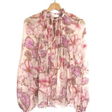 Pink Floral Matchmaker Billow  Georgette Ruffled Blouse / ZIMMERMANN - Size 0