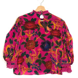 Pink Floral Print Lace Balloon Sleeves Blouse / FARM RIO - Size XS