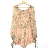 Pink/Peach Floral Silk Tempest Gathers Playsuit / ZIMMERMANN - Size 1