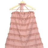 Pink HIBISCUS A-line Jacquard Halter Mini Dress / MAYKA - Size S
