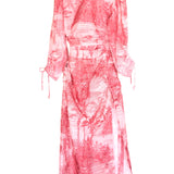 Pink Palm Print One-shoulder Long Sleeves Oversized Maxi Dress / BY MARY - Size S
