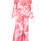 Pink Palm Print One-shoulder Long Sleeves Oversized Maxi Dress / BY MARY - Size S
