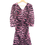 Pink Ruched Zebra-print Stretch Satin Midi Dress / GANNI - Size 34