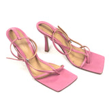 Pink STRETCH Square Sole Leather Heeled Sandals / BOTTEGA VENETA - Size 37