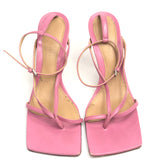 Pink STRETCH Square Sole Leather Heeled Sandals / BOTTEGA VENETA - Size 37