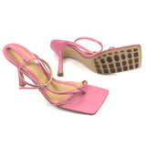 Pink STRETCH Square Sole Leather Heeled Sandals / BOTTEGA VENETA - Size 37