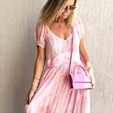 Pink Summer Morning Satin-trimmed Floral-print Chiffon Midi Dress - model ANGIE / LOVE SHACK FANCY - Size 8