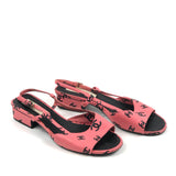 Pink/Black CC Print Leather Slingback Sandals / CHANEL - Size 39