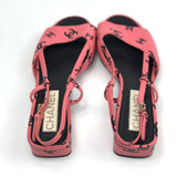 Pink/Black CC Print Leather Slingback Sandals / CHANEL - Size 39