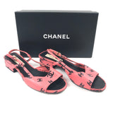 Pink/Black CC Printed Leather Slingback Sandals / CHANEL - Size 39