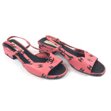 Pink/Black CC Printed Leather Slingback Sandals / CHANEL - Size 39