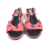 Pink/Black CC Printed Leather Slingback Sandals / CHANEL - Size 39