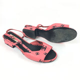 Pink/Black CC Printed Leather Slingback Sandals / CHANEL - Size 39