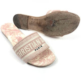 Pink/Cream Embroidered Canvas Dway Flat Slides / CHRISTIAN DIOR - Size 37.5