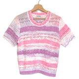 Pink/Lilac Striped Knitted Short Sleeves Sweater / NANETTE LEPORE - Size M