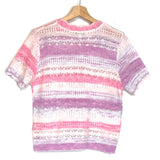 Pink/Lilac Striped Knitted Short Sleeves Sweater / NANETTE LEPORE - Size M