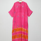 Pink/Orange Ombre Abaya with Palm Tree Embroidered Beads / SANAH YASIN - One Size