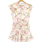 Pink/Pale Green ILANA Tiered Floral Eyelet Mini Dress / MISA LOS ANGELES - Size S