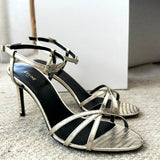 Platinum Lizard Stamped Metalized Calfskin Leather Sandals / CELINE - Size 37