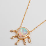 Harlequin Opal Drop Pendant Set with White Zircons and Small Gold-plated Tassels Necklace - model HYDRO MORGANITE / SHIREL BELLAICHE