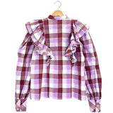 Purple IRIS MALVA Checkered Puffed Sleeves Shirt / THE LABEL EDITION - Size S