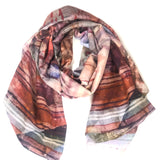 Purple/Red Printed Cotton and Silk-blended Scarf /AHMADDY