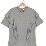 Radiant Grey Cotton Blend Ruffled T-shirt / CHLOE - Size XL