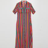 Rainbow Striped LEILANI Maxi Buttoned Shirt Dress / MOCHI - Size S