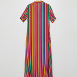 Rainbow Striped LEILANI Maxi Buttoned Shirt Dress / MOCHI - Size S