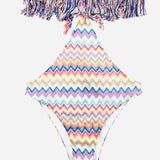 Rainbow Zigzag Print and Fringe  One Piece Swimsuit / MISSONI - Size IT 42