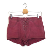 Raspberry DELMA Suede Leather Lace Up Mini Shorts / ISABEL MARANT - Size 34