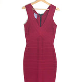 Raspberry Red Knit Bandage Bodycon Mini Dress / HERVE LEGER - Size M